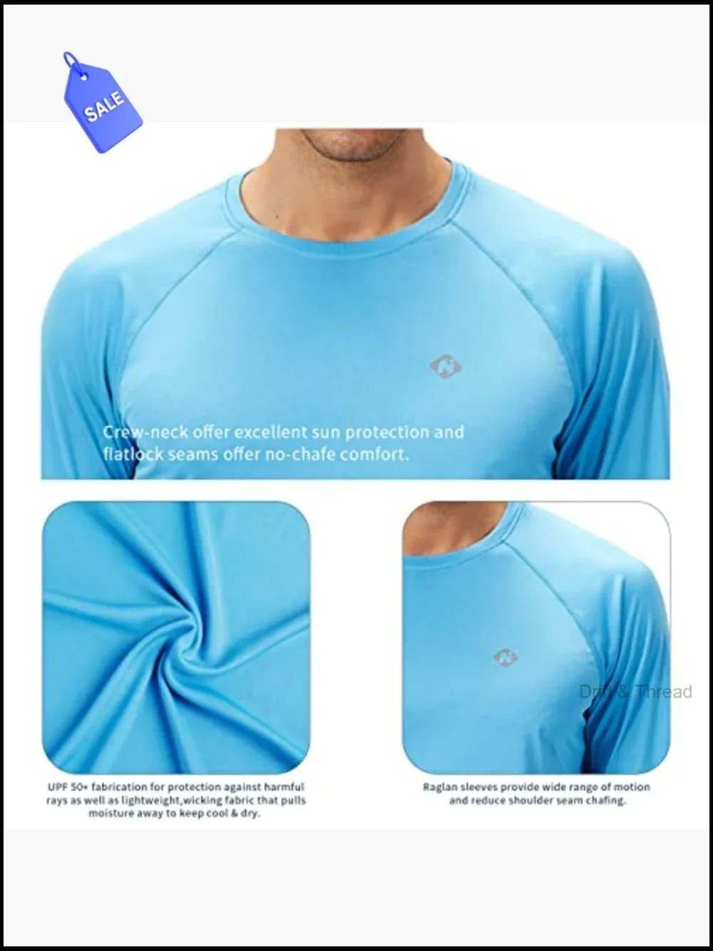 UPF 50+ Long Sleeve Rash Guard Sun Protection Shirt Quick Dry Lightweight for